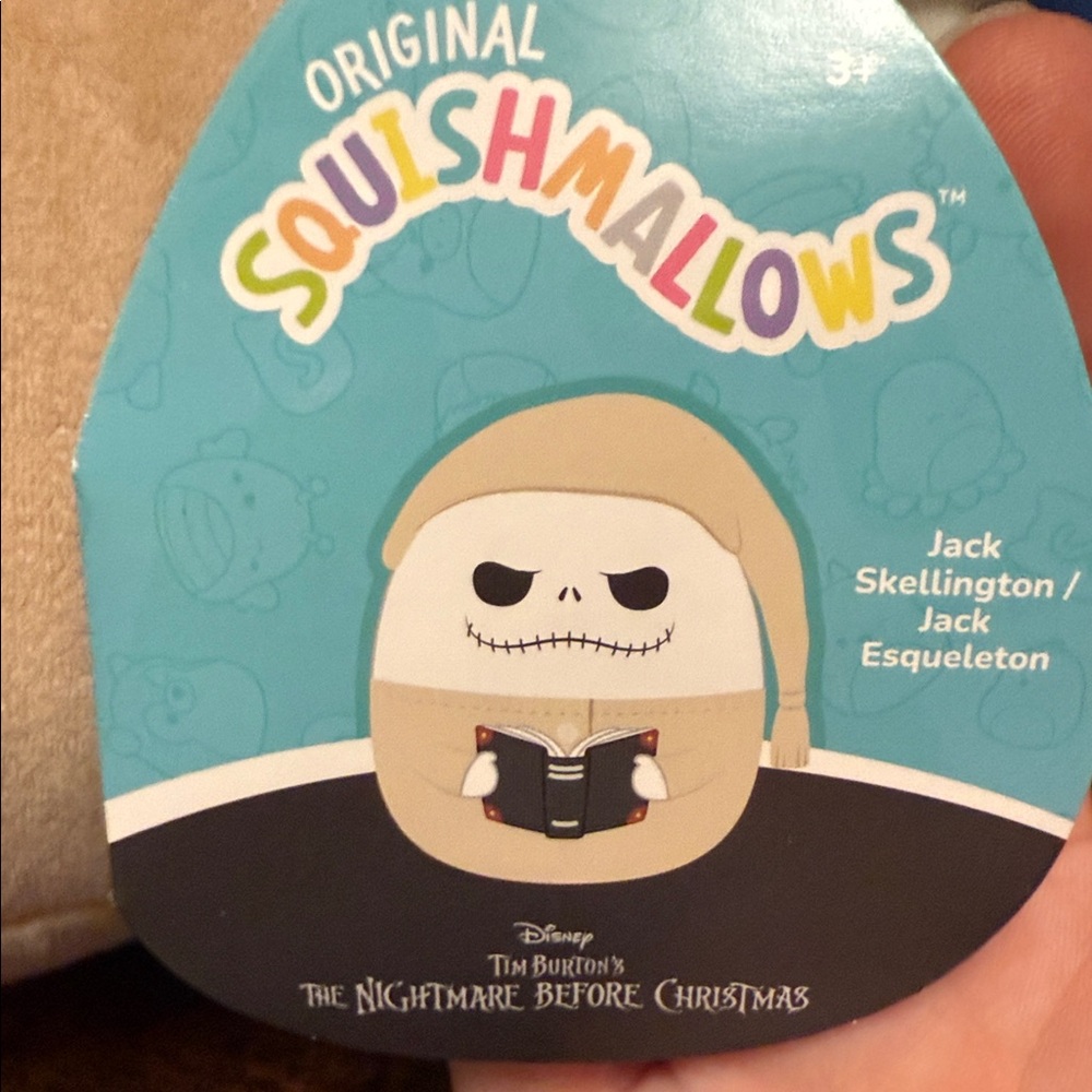 Squishmallows Tan and White Jack SKELLINGTON with a book! 8” - Picture 2 of 8
